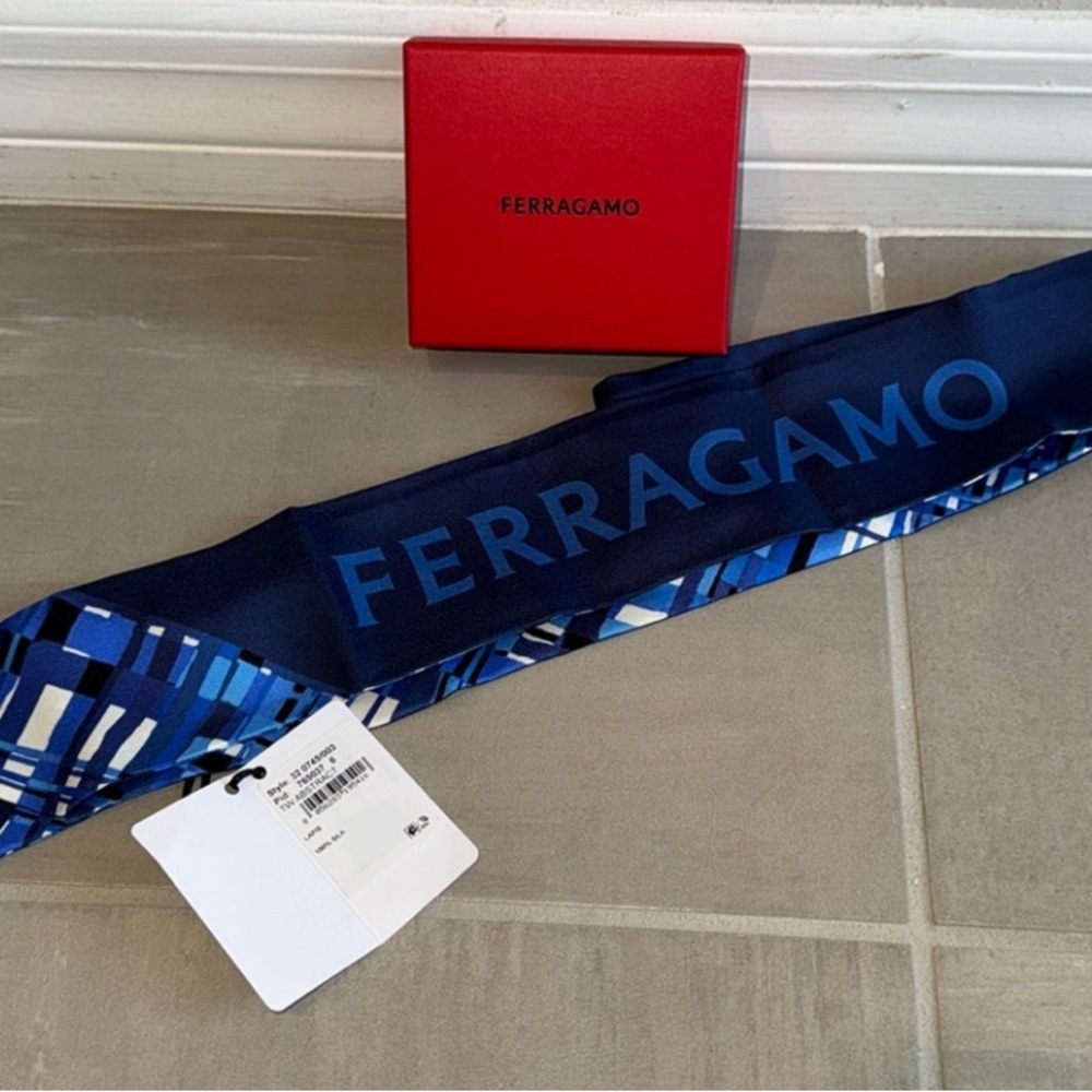 Salvatore Ferragamo 100% Authentic NWT 
Blue Silk Twilly